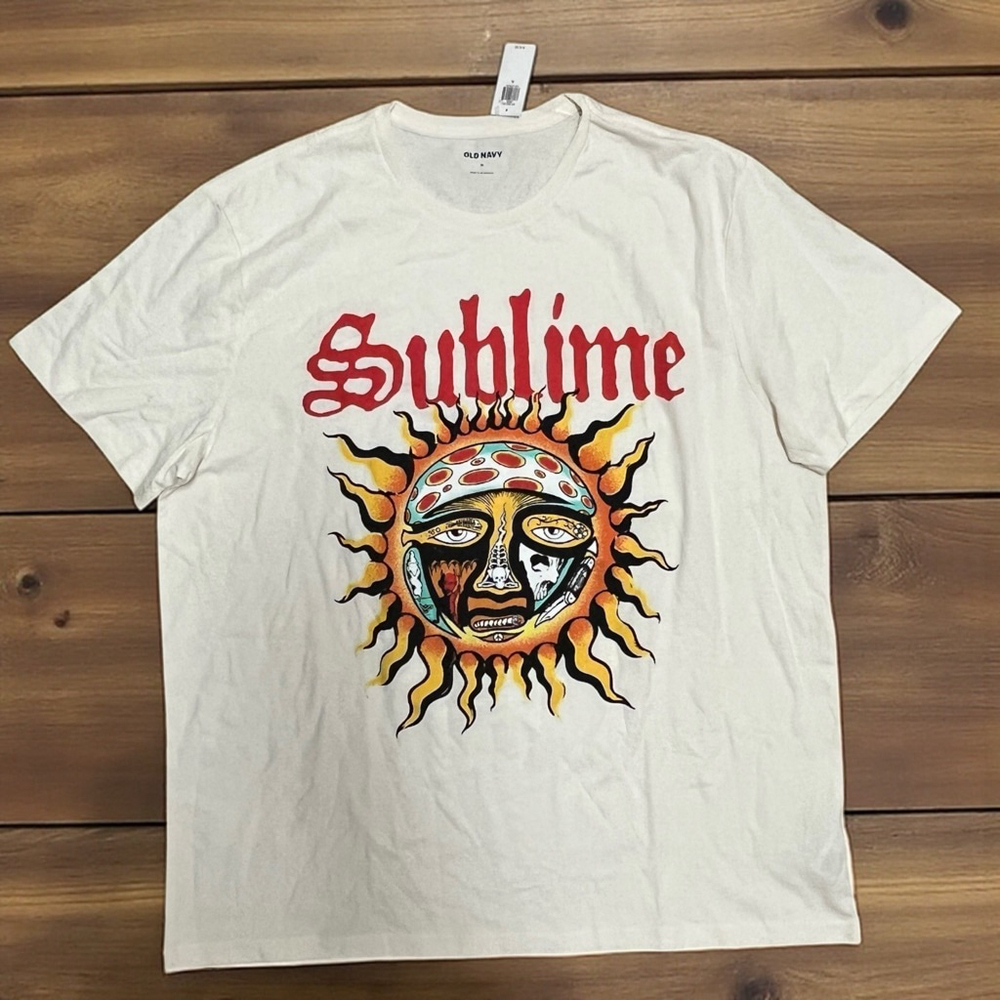 Sublime Band Graphic T-Shirt XL White Sun Logo Rock Music Tee NWT Old Navy